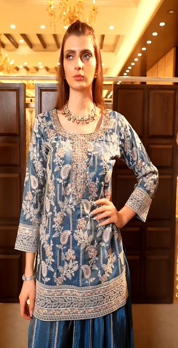 New_Designer_Embroidered_Chinon_Sharara_Suit_With_Coding_Sequence_Embroidered_Work