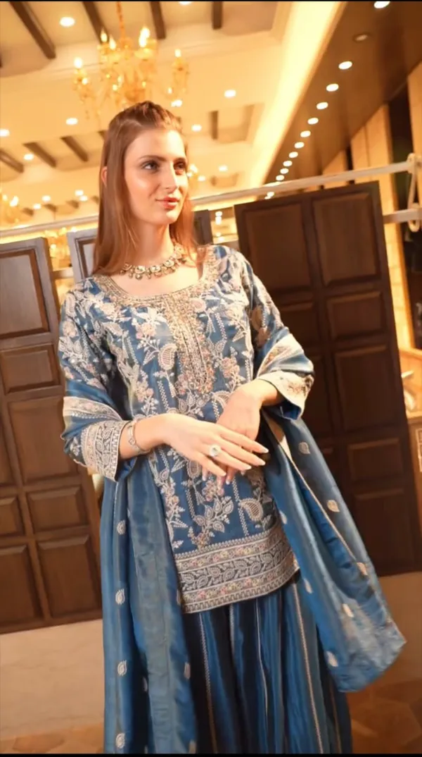 New_Designer_Embroidered_Chinon_Sharara_Suit_With_Coding_Sequence_Embroidered_Work