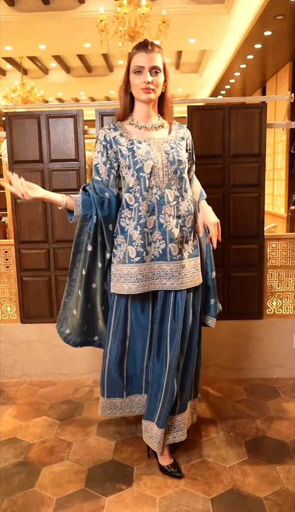 New_Designer_Embroidered_Chinon_Sharara_Suit_With_Coding_Sequence_Embroidered_Work