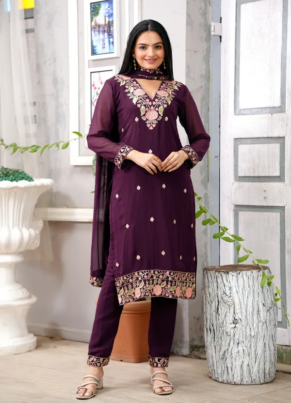 New_Designer_Embroidered_Georgette__Suit_With_Sequence_Embroidered_Work