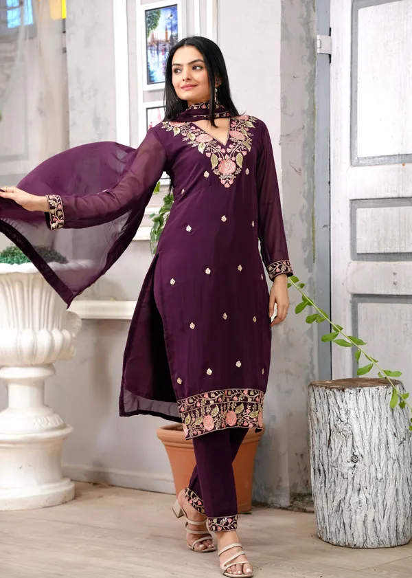 New_Designer_Embroidered_Georgette__Suit_With_Sequence_Embroidered_Work