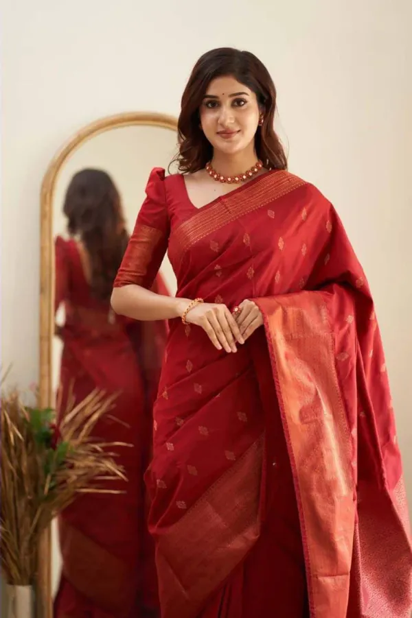 Red_Saree_With_Soft_Lichi_Silk_Fabric_Jacquard_Work_Red_For_Women
