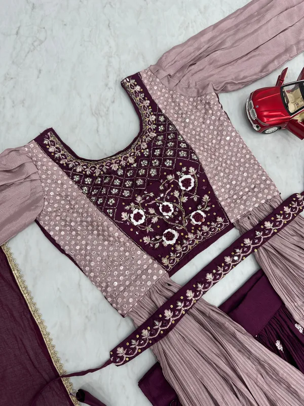 Maroon_Crop_Top_Lehenga_Dupatta_Real_Work_Belt_With_For_Women