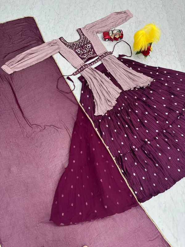 Maroon_Crop_Top_Lehenga_Dupatta_Real_Work_Belt_With_For_Women