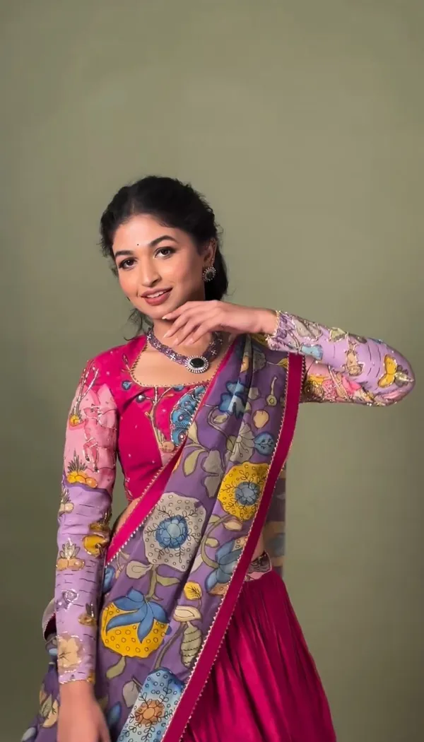 Maroon_Lehenga_Choli_Dupatta_With_Kalamkari_Print_For_Women