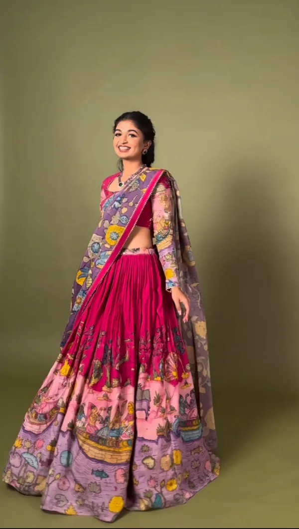 Maroon_Lehenga_Choli_Dupatta_With_Kalamkari_Print_For_Women
