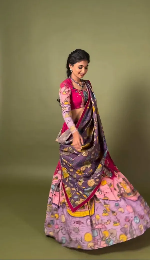 Maroon_Lehenga_Choli_Dupatta_With_Kalamkari_Print_For_Women