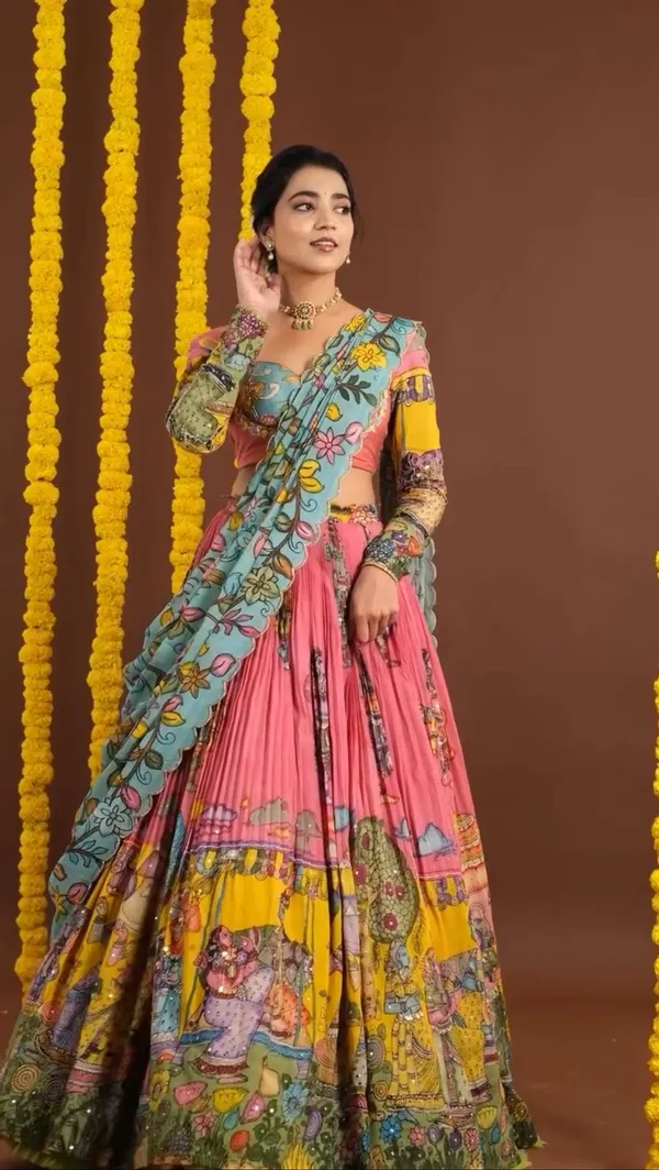 Pink_Lehenga_Choli_Dupatta_With_Chent_Crepe_Fabric_Kalamkari_Printed_For_Women