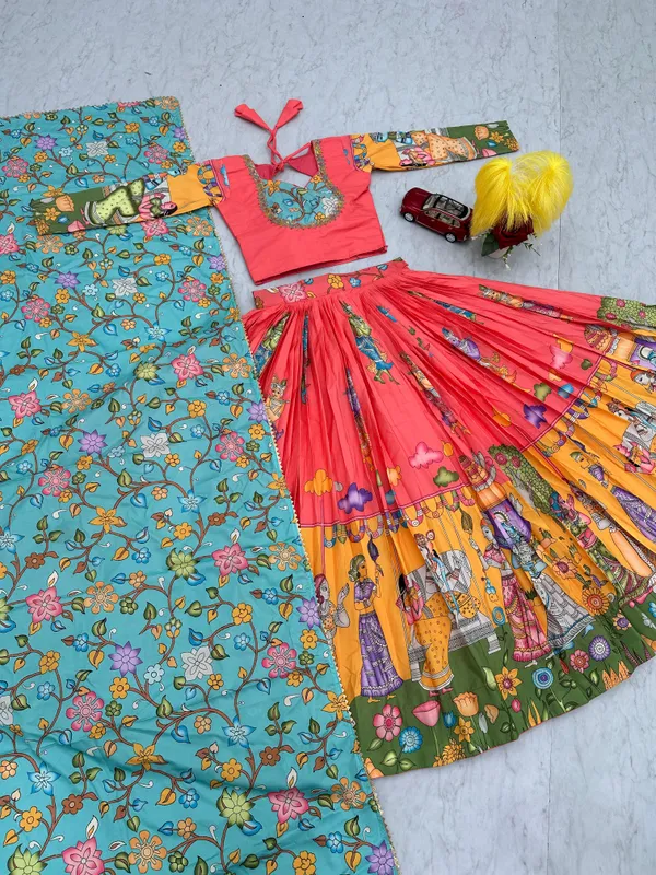 Pink_Lehenga_Choli_Dupatta_With_Chent_Crepe_Fabric_Kalamkari_Printed_For_Women