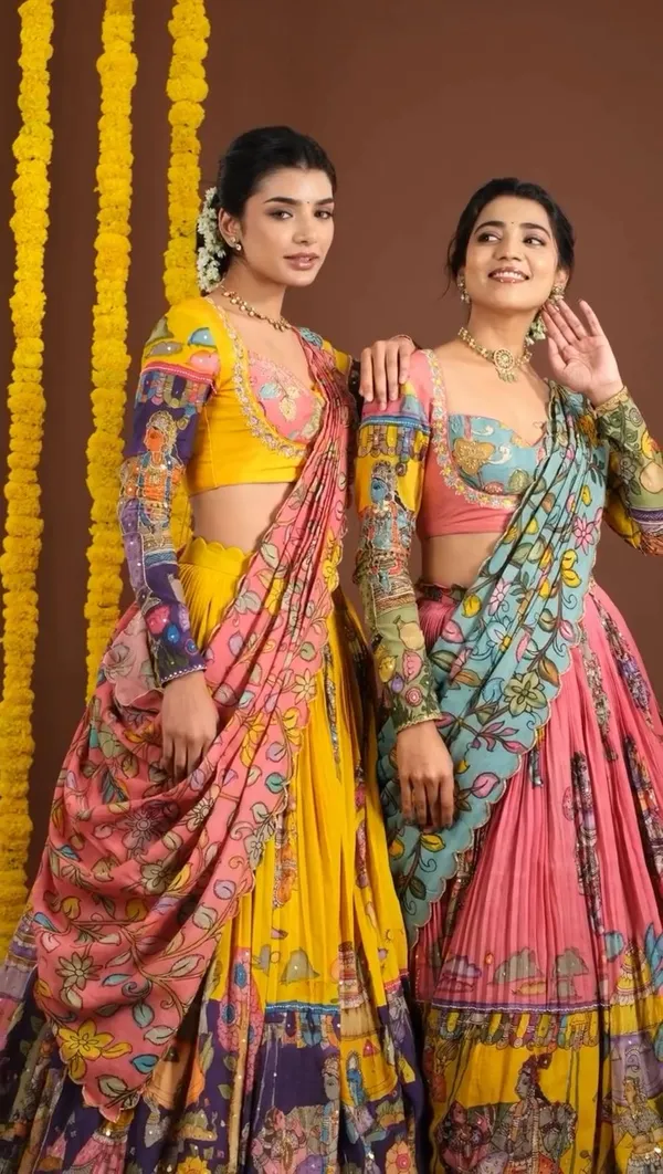 Pink_Lehenga_Choli_Dupatta_With_Chent_Crepe_Fabric_Kalamkari_Printed_For_Women