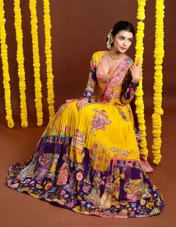Yellow_Lehenga_Choli_Dupatta_With_Chent_Crepe_Fabric_Kalamkari_Printed_For_Women