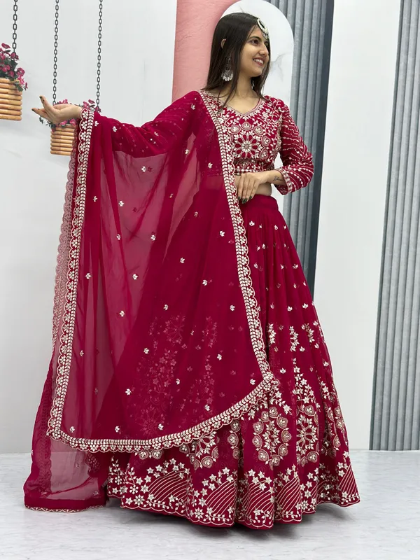 Maroon_Embroidered_Fox_Georgette_Fabric_Lehenga_Choli_With_For_Women