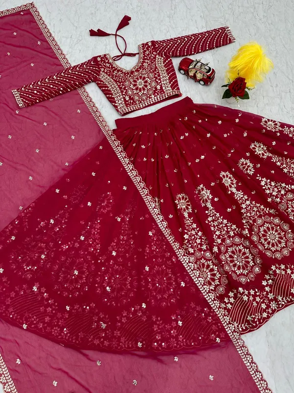 Maroon_Embroidered_Fox_Georgette_Fabric_Lehenga_Choli_With_For_Women