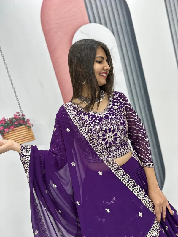 Purple_Embroidered_Fox_Georgette_Fabric_Lehenga_Choli_For_Women