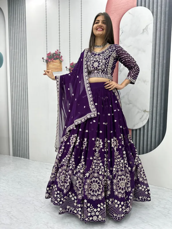 Purple_Embroidered_Fox_Georgette_Fabric_Lehenga_Choli_For_Women