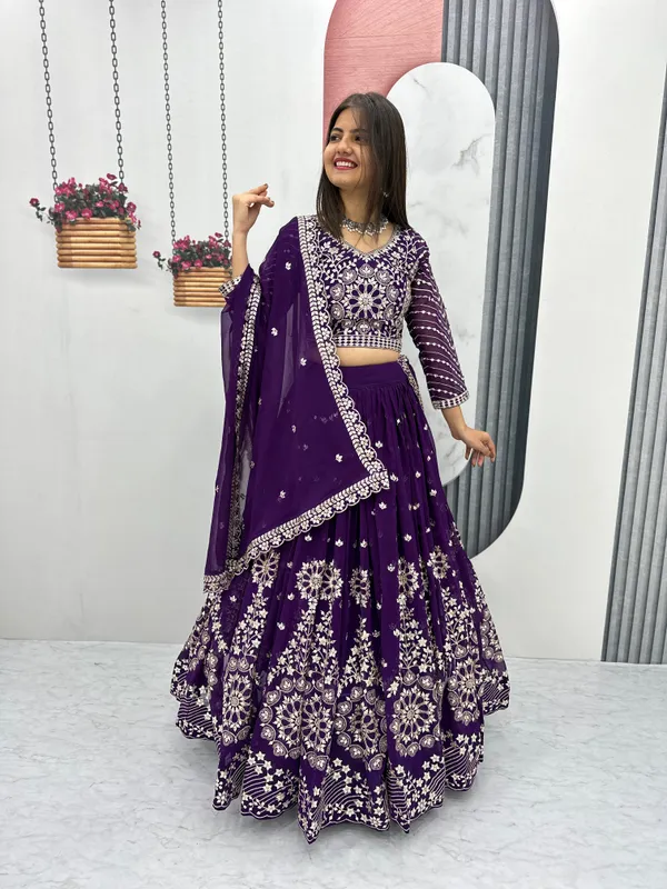 Purple_Embroidered_Fox_Georgette_Fabric_Lehenga_Choli_For_Women