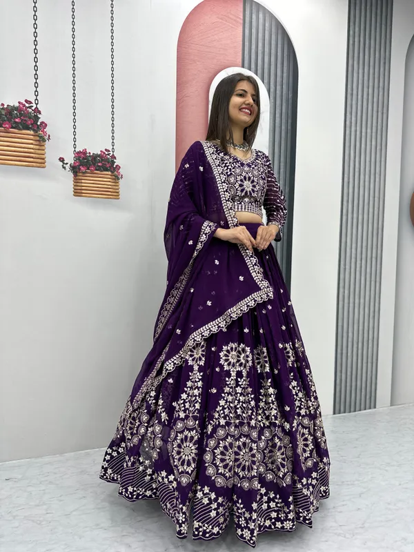 Purple_Embroidered_Fox_Georgette_Fabric_Lehenga_Choli_For_Women