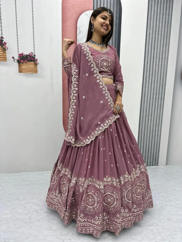 Pink_Lehenga_Choli_Dupatta_With_Embroidered_Work_Faux_Georgette_Fabric_Floral_For_Women