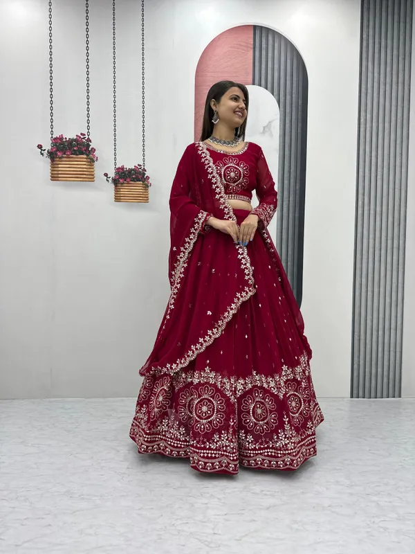 Dark_Pink_Lehenga_Choli_Dupatta_With_Fox_Georgette_Fabric_Embroidery_Work_For_Women