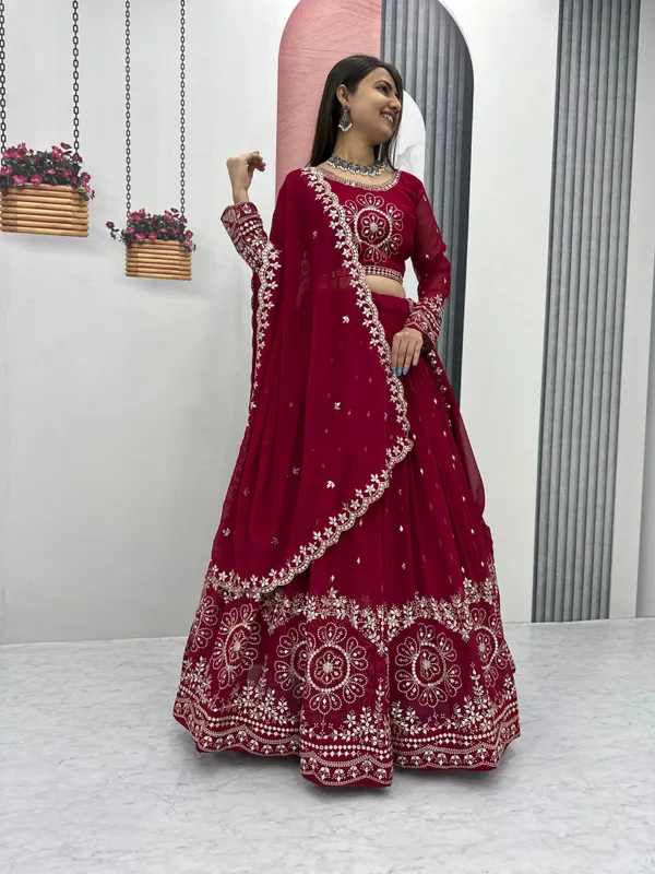 Dark_Pink_Lehenga_Choli_Dupatta_With_Fox_Georgette_Fabric_Embroidery_Work_For_Women