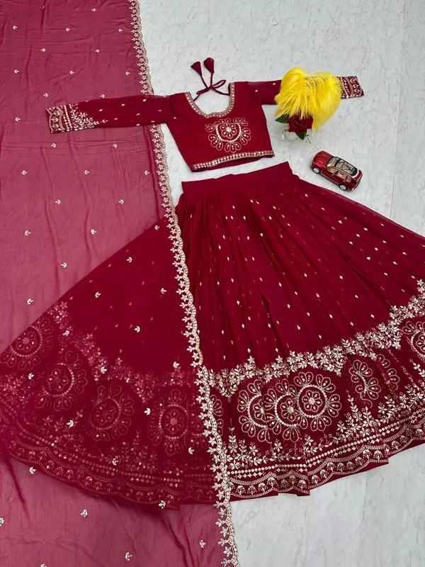 Dark_Pink_Lehenga_Choli_Dupatta_With_Fox_Georgette_Fabric_Embroidery_Work_For_Women