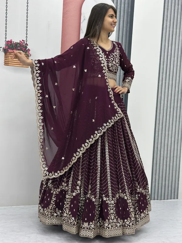 Wine_Lehenga_Choli_Dupatta_With_Faux_Georgette_Fabric_Embroidery_Work_For_Women