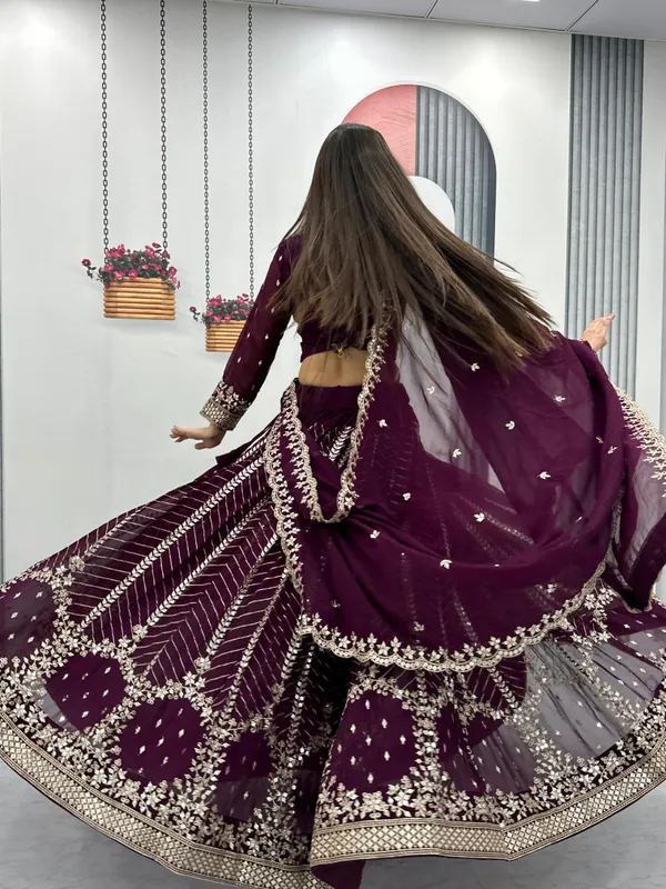 Wine_Lehenga_Choli_Dupatta_With_Faux_Georgette_Fabric_Embroidery_Work_For_Women
