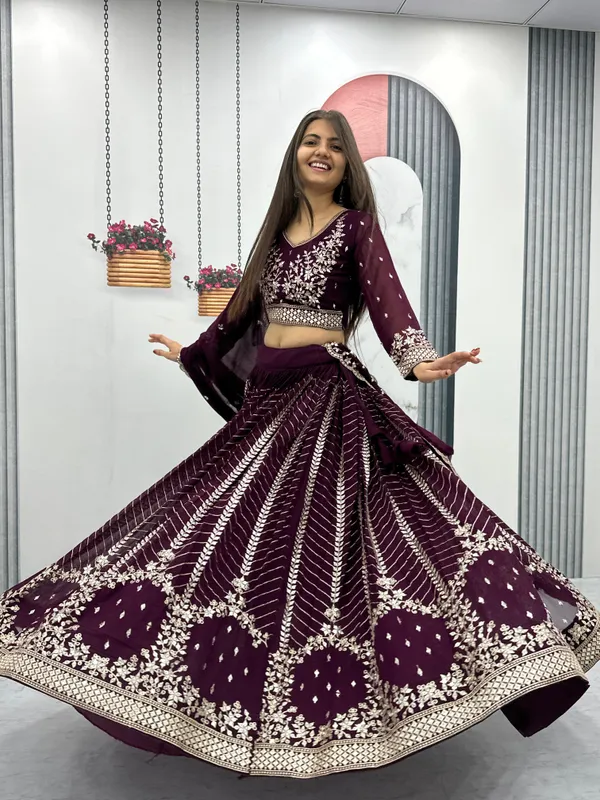 Wine_Lehenga_Choli_Dupatta_With_Faux_Georgette_Fabric_Embroidery_Work_For_Women