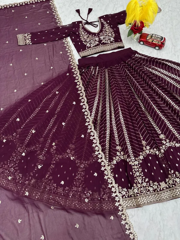 Wine_Lehenga_Choli_Dupatta_With_Faux_Georgette_Fabric_Embroidery_Work_For_Women