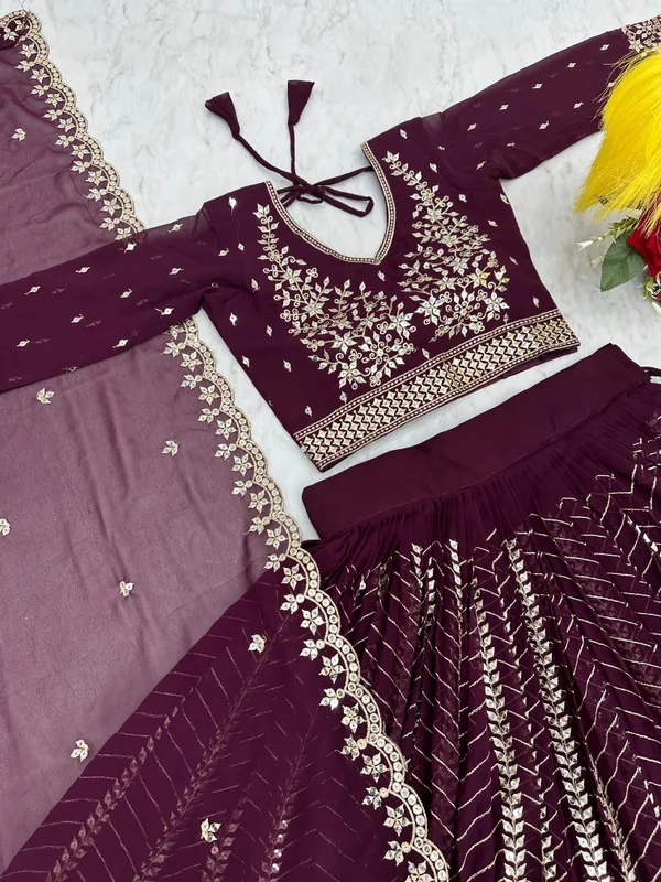 Wine_Lehenga_Choli_Dupatta_With_Faux_Georgette_Fabric_Embroidery_Work_For_Women