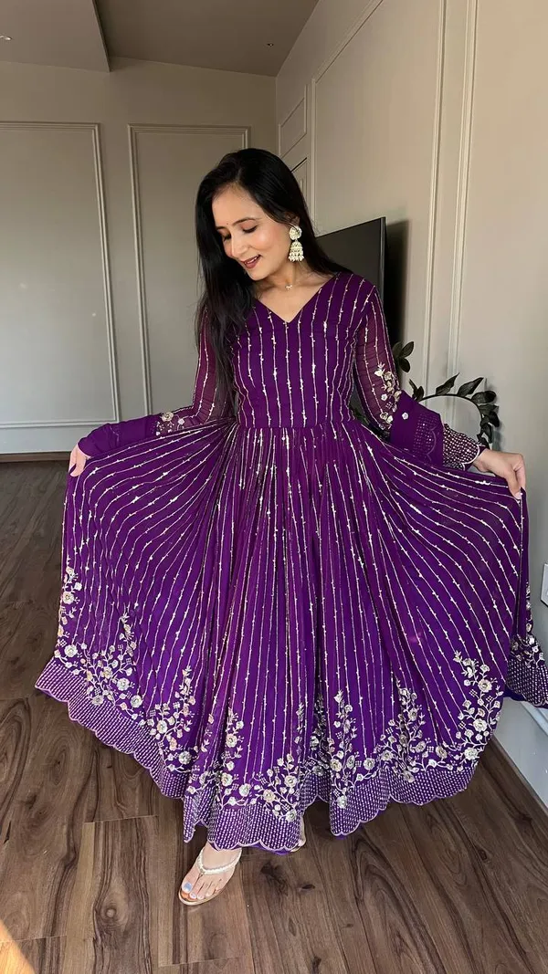 Purple_Color_Heavy_sequence_Embroidery_Work_Long_Gown_&_Duptta