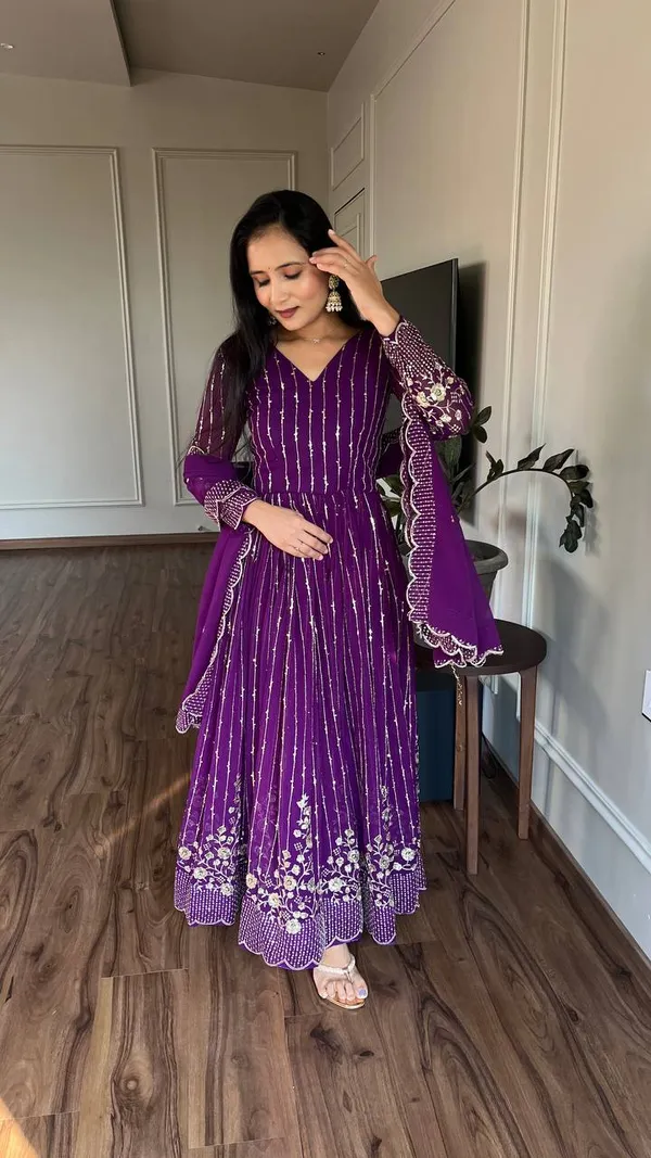 Purple_Color_Heavy_sequence_Embroidery_Work_Long_Gown_&_Duptta