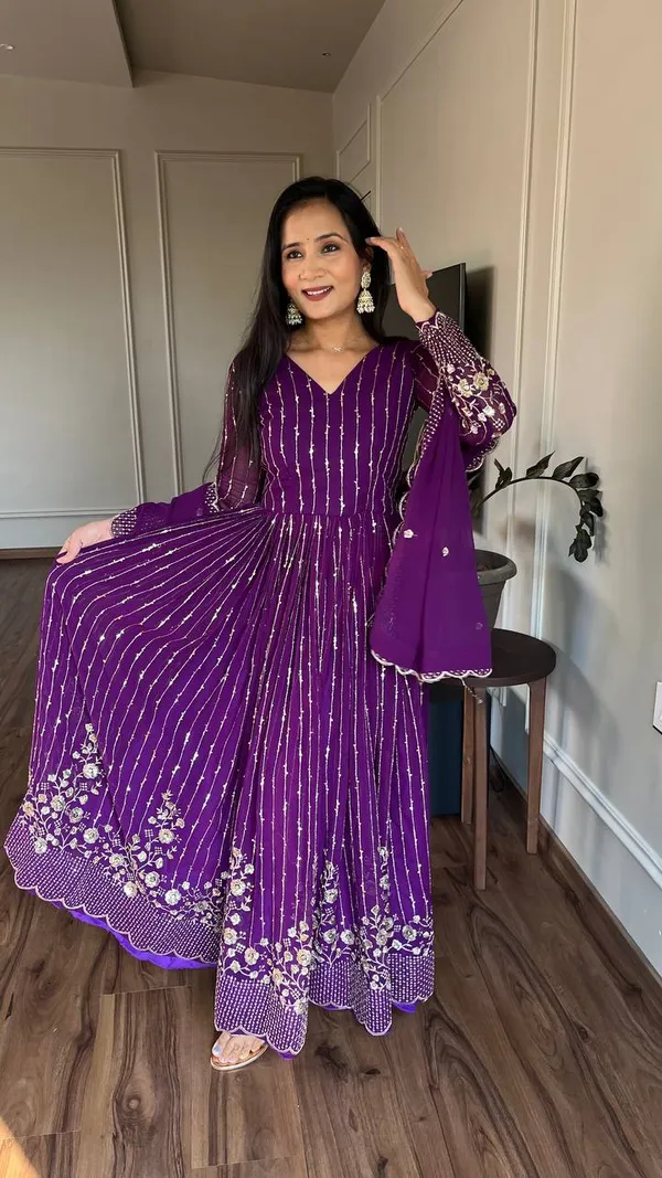 Purple_Color_Heavy_sequence_Embroidery_Work_Long_Gown_&_Duptta