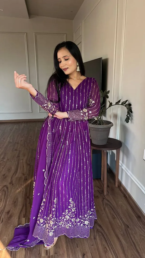 Purple_Color_Heavy_sequence_Embroidery_Work_Long_Gown_&_Duptta