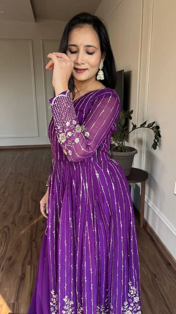 Purple_Color_Heavy_sequence_Embroidery_Work_Long_Gown_&_Duptta