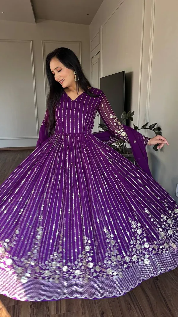 Purple_Color_Heavy_sequence_Embroidery_Work_Long_Gown_&_Duptta