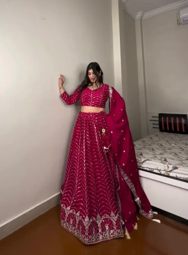 Red_Faux_Georgette_Lehenga_Choli_Dupatta_With_Embroidery_Work_For_Women