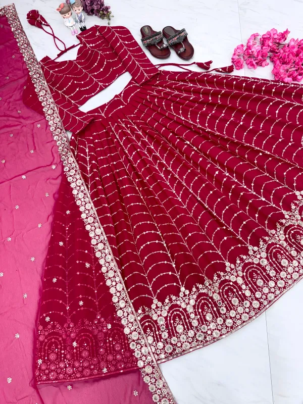 Red_Faux_Georgette_Lehenga_Choli_Dupatta_With_Embroidery_Work_For_Women