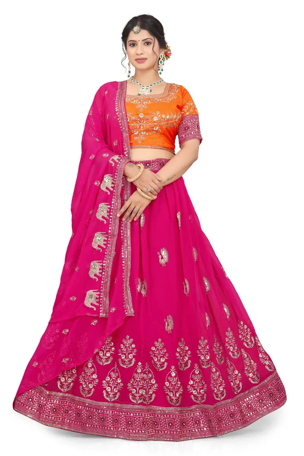 Multicolor_Lehenga_With_Jalpari_Fabric_Choli_Dupatta_With_Faux_Georgette_Fabric_Heavy_Sequence_Embroidery_Work_For_Women