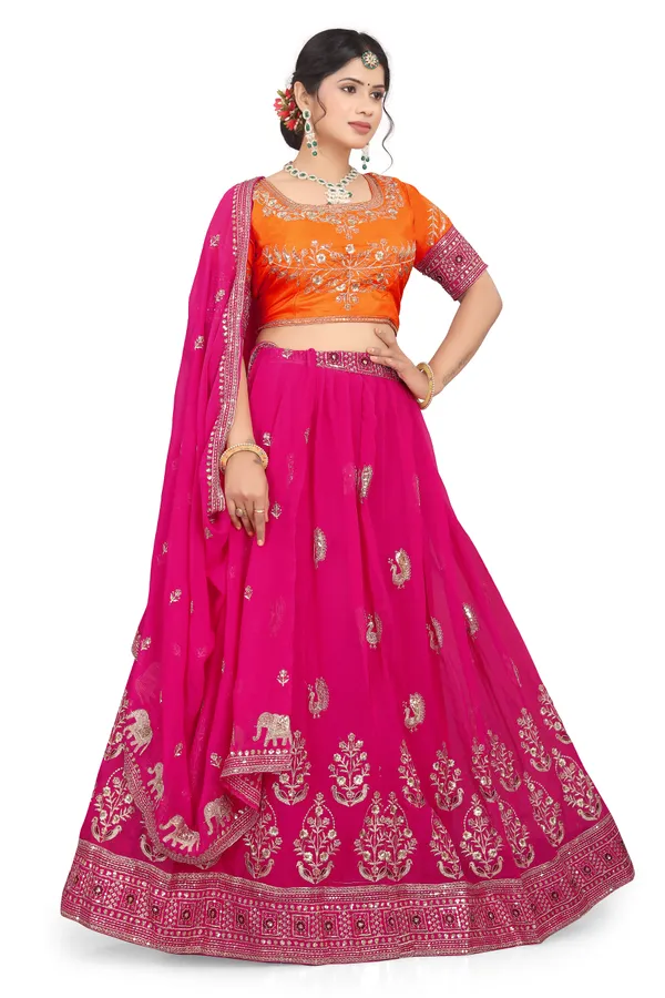 Multicolor_Lehenga_With_Jalpari_Fabric_Choli_Dupatta_With_Faux_Georgette_Fabric_Heavy_Sequence_Embroidery_Work_For_Women