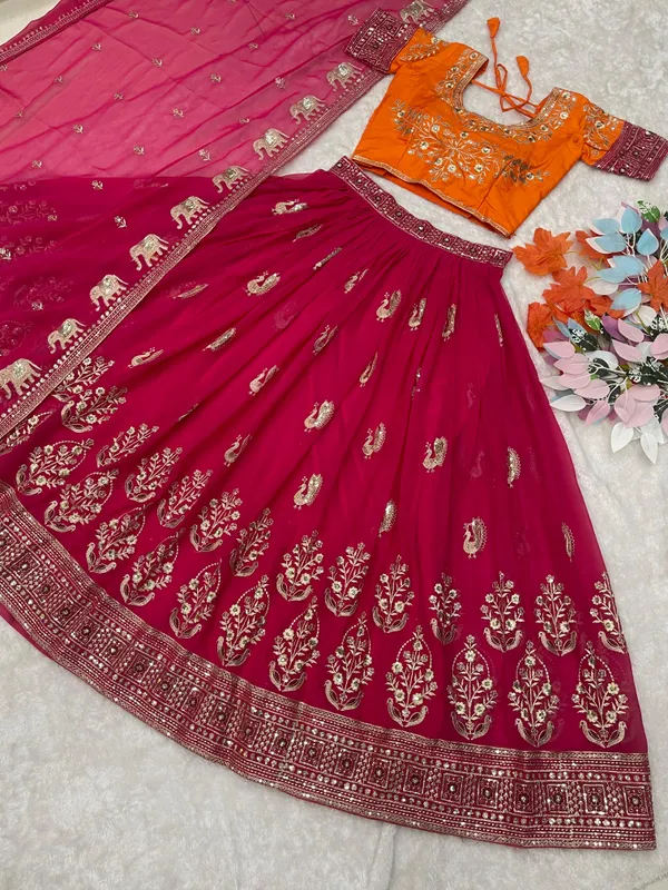 Multicolor_Lehenga_With_Jalpari_Fabric_Choli_Dupatta_With_Faux_Georgette_Fabric_Heavy_Sequence_Embroidery_Work_For_Women