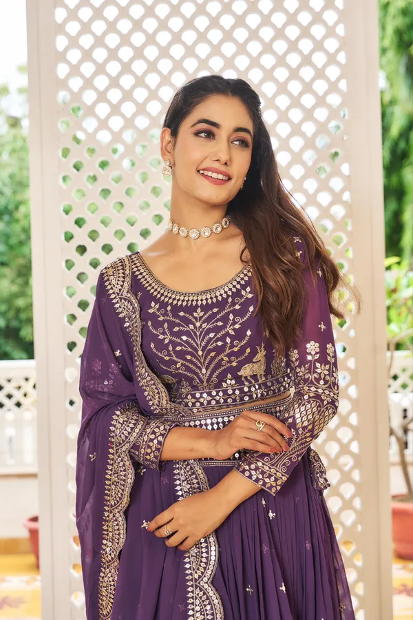 Purple_Lehenga_Choli_Dupatta_With_Faux_Georgette_Fabric_Embroidery_Work_For_Women