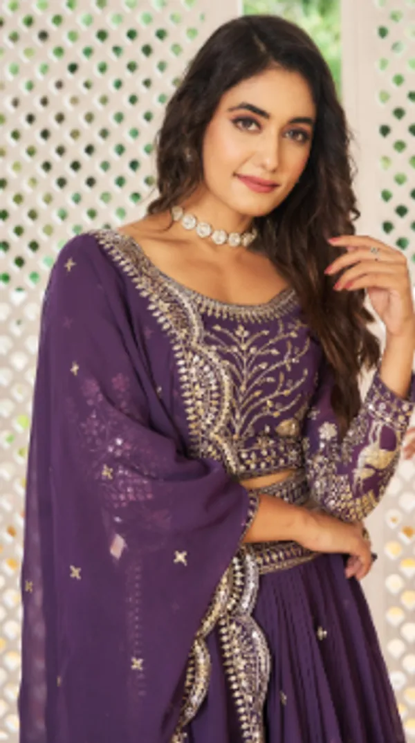 Purple_Lehenga_Choli_Dupatta_With_Faux_Georgette_Fabric_Embroidery_Work_For_Women