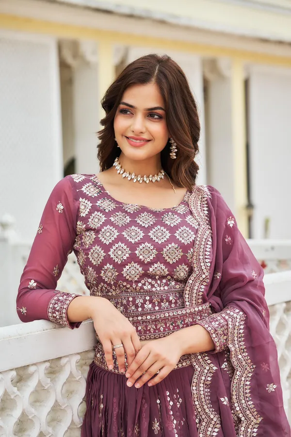 Dark_Pink_Lehenga_Choli_Dupatta_With_Fox_Georgette_Fabric_Embroidery_Work_For_Women
