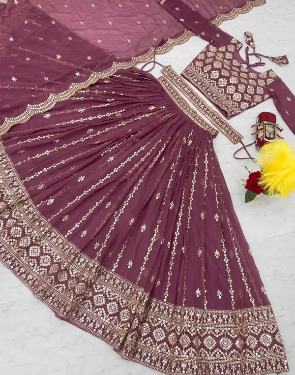 Dark_Pink_Lehenga_Choli_Dupatta_With_Fox_Georgette_Fabric_Embroidery_Work_For_Women