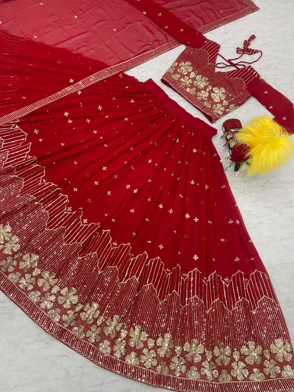 Red_Lehenga_Choli_Dupatta_With_Fox_Georgette_Fabric_Embroidery_Work_Red_For_Women