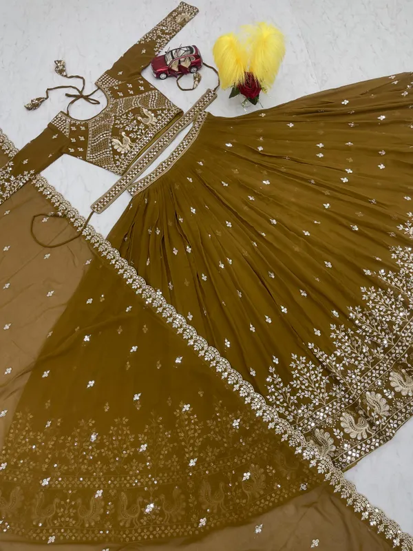 Green_Lehenga_Choli_Dupatta_With_Fox_Georgette_Fabric_Embroidery_Sequence_Work_For_Women