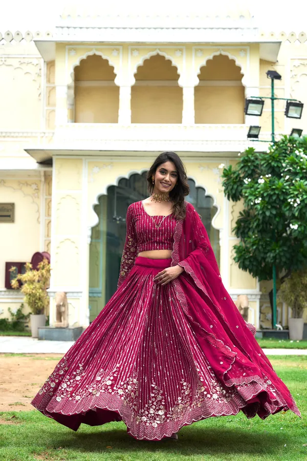 Dark_Pink_Lehenga_Choli_Dupatta_With_Fox_Georgette_Fabric_Embroidery_Work_For_Women