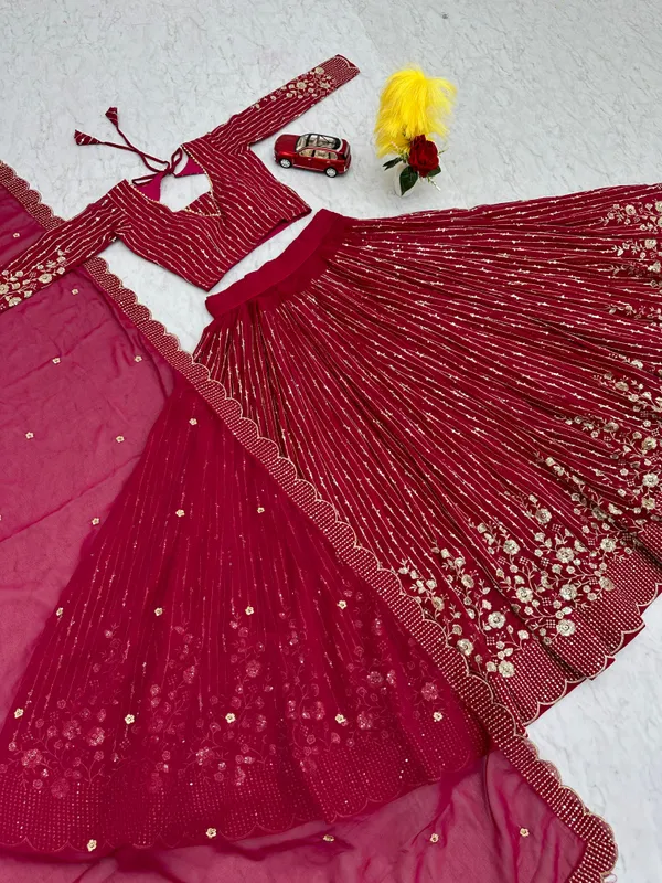 Dark_Pink_Lehenga_Choli_Dupatta_With_Fox_Georgette_Fabric_Embroidery_Work_For_Women