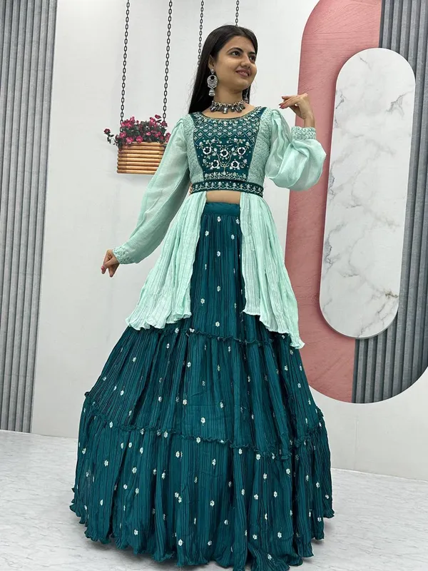Green_Crop_Top_Lehenga_Dupatta_Real_Work_Belt_With_For_Women